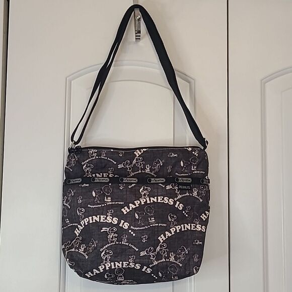 Limited Pattern Lesportsac Snoopy Collaboration Happiness Is Print Shoulder Bag - Picture 1 of 15
